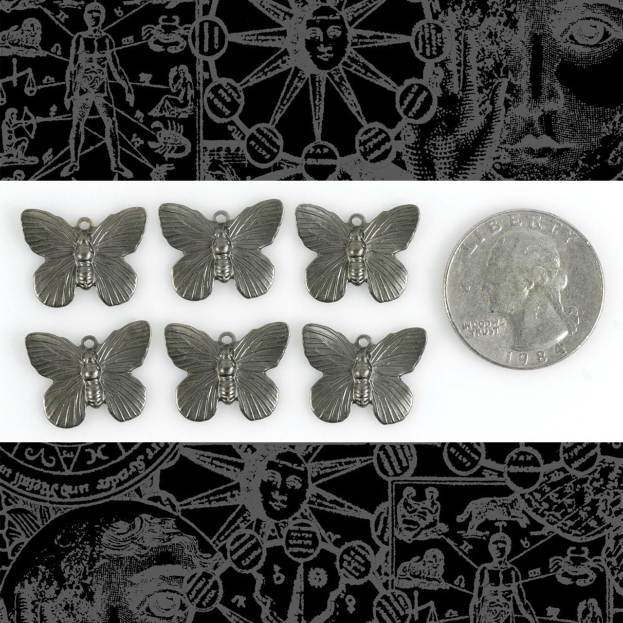 Black Gunmetal Finished Brass Butterfly Charms - Set of Six - G-C107